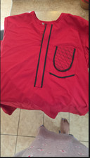     Men  s African Dashiki Style Shirt Red Black Trim Traditional Casual Top