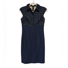 Ann Taylor Navy Blue Eyelet Lace Pencil Sheath Dress Size 0 Career Event Formap