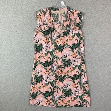 Loft Dress Womens S Peachy Pink Floral Tropical Smocked Ruffled Lightweight Belt