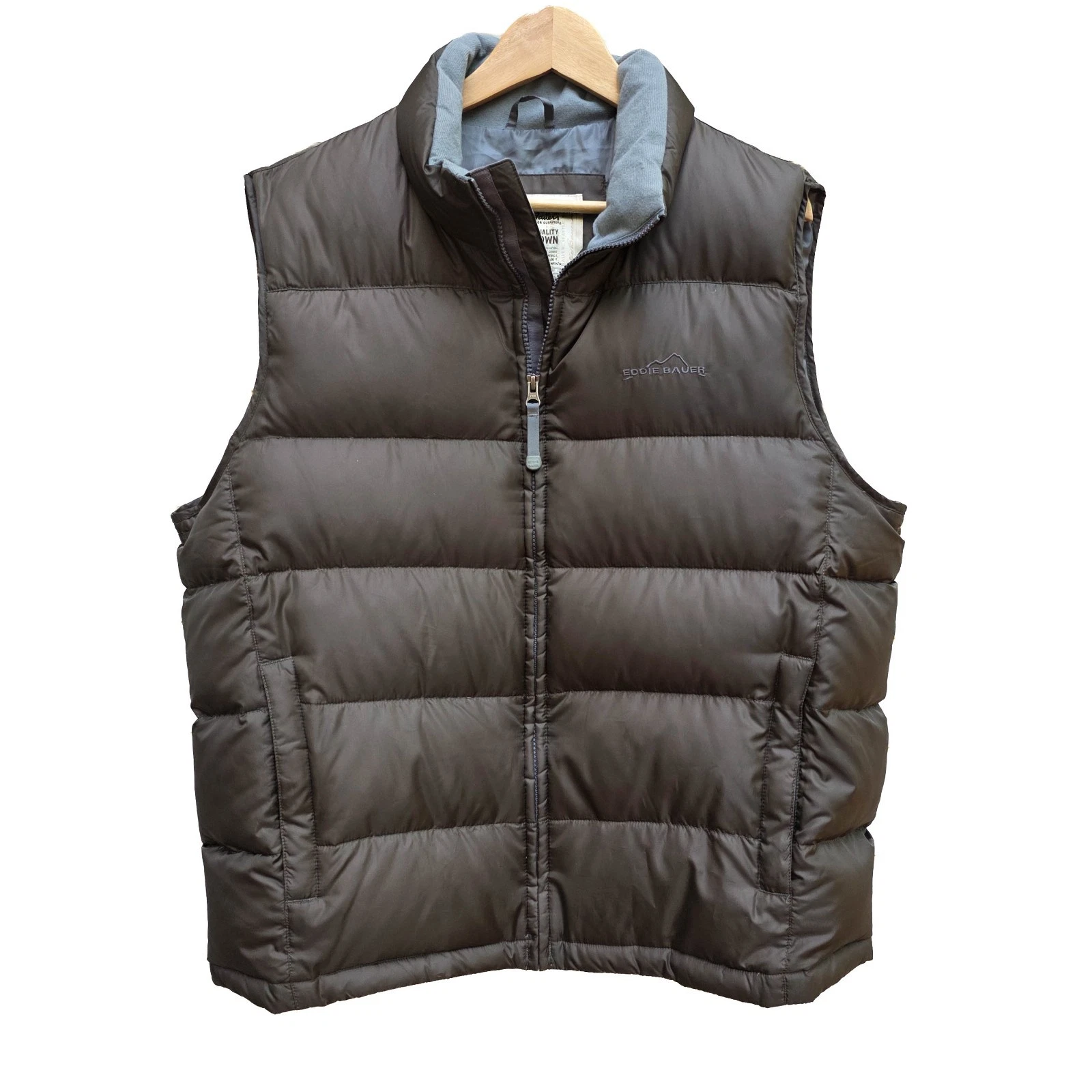 Eddie Bauer Goose Down Puffer Vest Mens L Olive Green Quilted Full Zip Outdoor