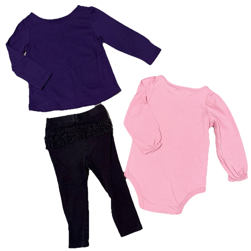 NUEVO Conjunto de 3 Conjunto Bebé Niña Lugar Infantil Talla 18M 18-24 12-18 Rosa Púrpura Foto 2 de 4