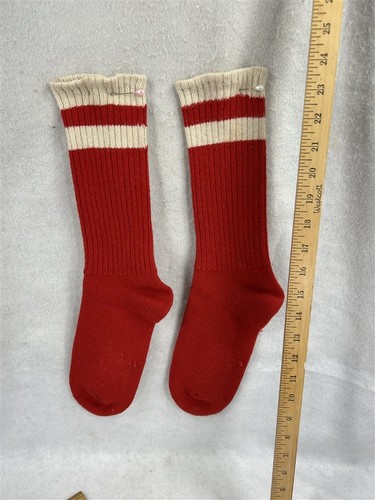 antique red wool boot socks hand made 11 inch feet unisex very good original