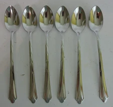 Lot of 6 Stainless Steel Long Handled Teaspoons Iced Tea Spoons 8" Long USA