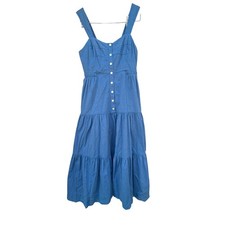 Madewell Blue Striped Button-Front Tiered Midi Dress with Pockets size 0