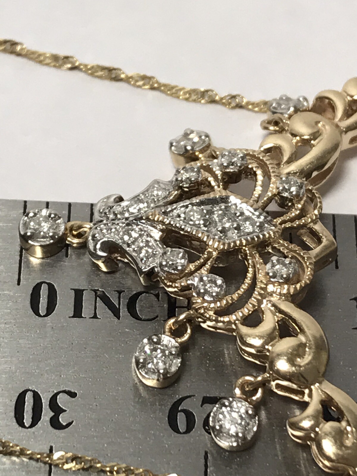 Vintage 10K Solid Gold V Shape Dangling Diamond A… - image 7