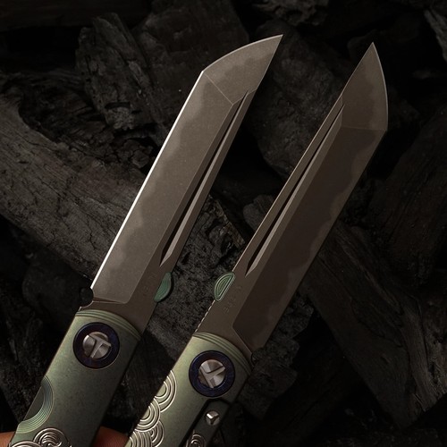 Folding Knife with TC4 Titanium Handle - CPM-S35VN Steel Blade & Leather Sheath - Picture 7 of 15