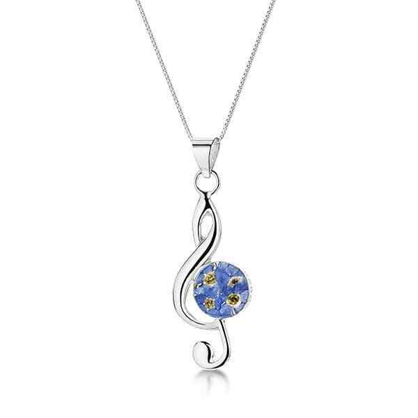 Forget-me-not Flower Treble Clef Necklace - Music Gift - Flower Treble Clef