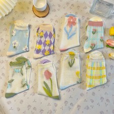 8 Pairs Summer Flower Mesh Socks Lady Cotton Ultra Thin Elastic Breathable Socks