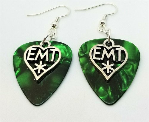 EMT Charm Guitar Pick Earrings - Pick Your Color with Surgical Steel Earwires - Picture 5 of 21
