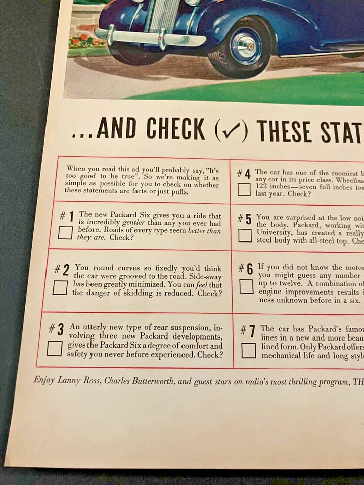 1938 Packard Six - Vintage Original Illustrated Automotive Print Ad / Wall Art - Image 4 of 4