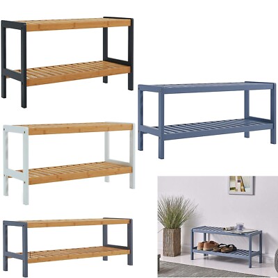 NEU 2 ETAGEN NATUR HOLZ BAMBUS SCHUHREGALE AUFBEWAHRUNG ORGANISER STÄNDER REGAL