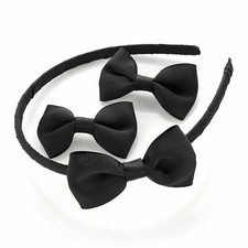 Three Piece Bow Black Headband and Bow Clip Set Hair Accessories
