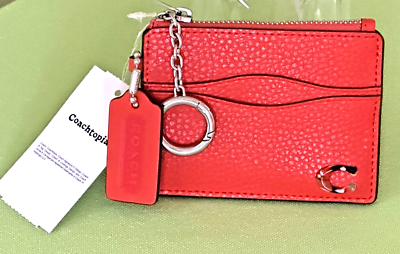 COACH COACHTOPIA WAVY ZIP CARD CASE W/ KEY RING:NWT SUN ORANGE