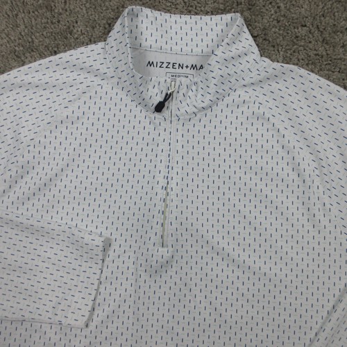 Mizzen + Main Pullover Herren Medium weiß geometrisch blau Viertelreißverschluss leicht