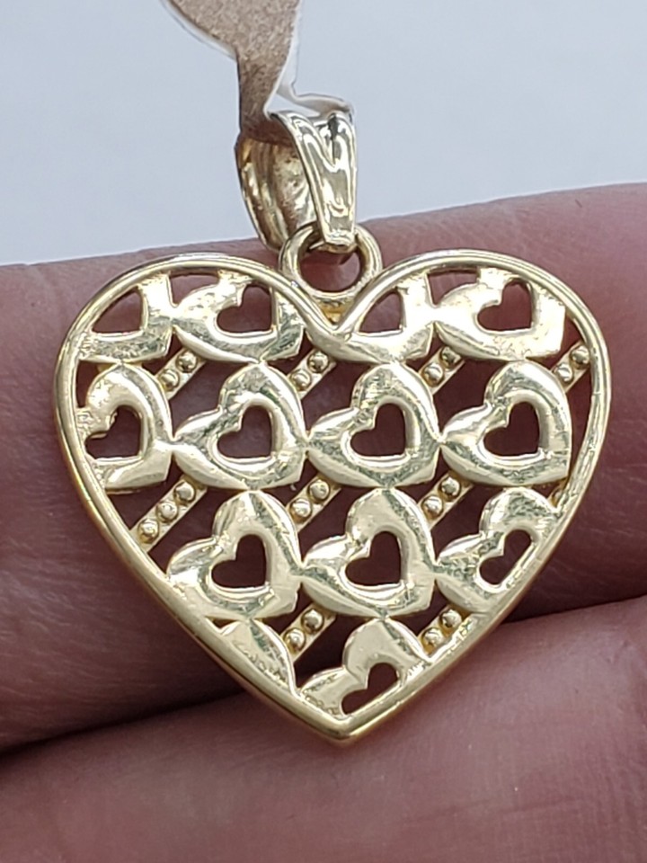 14k real solid Yellow Gold Heart Pendant Charm 1 inch long | eBay