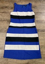 Banana Republic Linen Blend Color Block Shift Dress Blue Multi Stripe Women’s 2