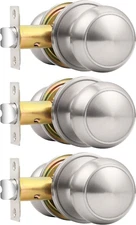Brushed Nickel Passage Door Knobs, Flat Ball Interior Handles for Hall and Close