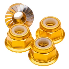 NEW 1Up Racing 80562 Premium Aluminum Locknuts M4 Flanged & Serrated - Gold (4)
