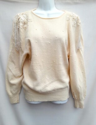 Vintage P.G.E Size M W/flaws Wool Angora blend Sequin Beads Epaulets Yellow