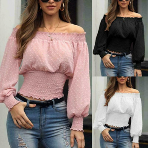 Blusas Para Mujer Elegantes Fina De Moda Casuales Acampanada Color Liso Top  Sexy | eBay