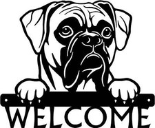 Boxer 1 Detailed Dog Face Welcome Sign or Custom Name