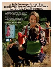 Colchón cama vintage años 70 revista impresión anuncio SEALY POSTUREPEDIC mamá hija