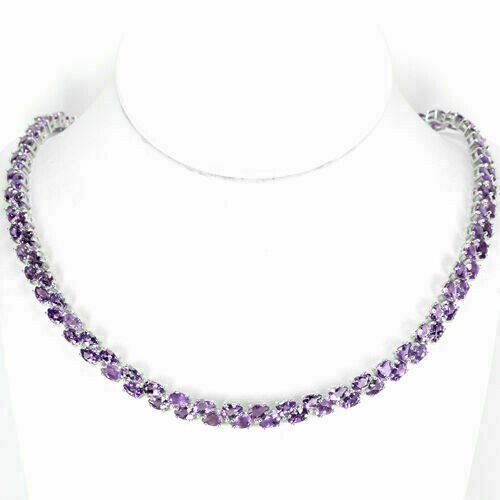 Collar de plata amatista natural púrpura gemas sólido esterlina 18 pulgadas
