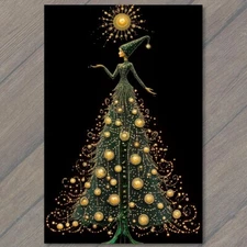 4x6" Green Victorian Dress Christmas Lady Holiday Elegance Festive Xmas