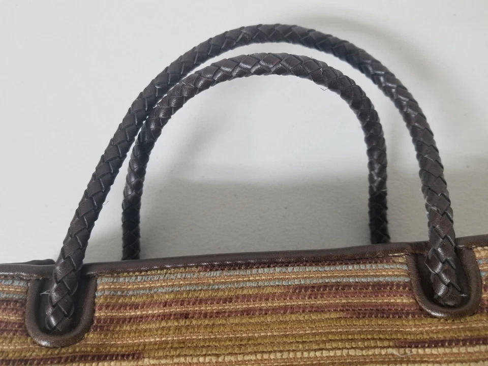 RELIC Brown Striped Corduroy Fabric Braided Leather Top Handles Handbag Purse - Image 4 of 4