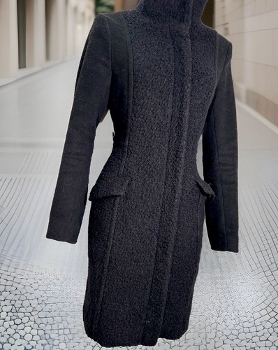 VTG Planet Black100% Lambswool Zip Up Tailored Pea Coat Textured Small VGC - Picture 16 of 20