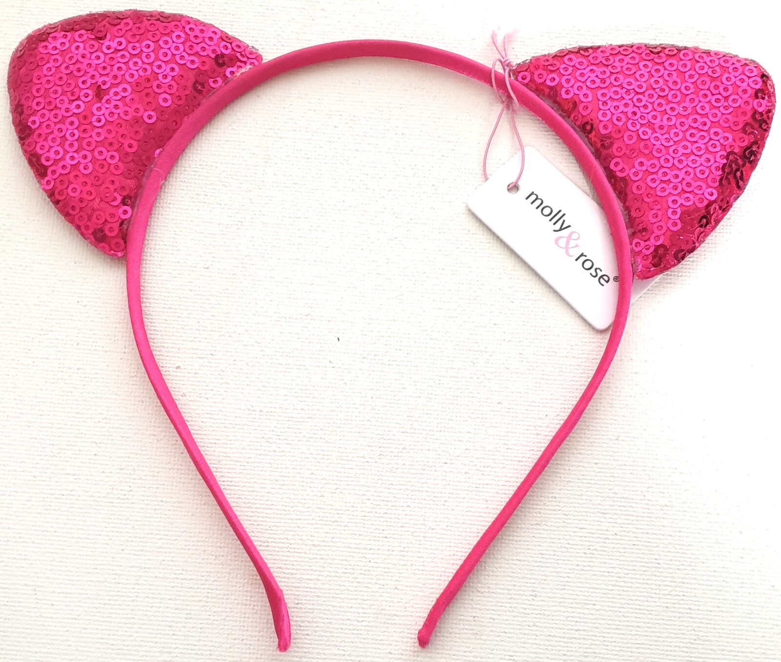 NEW Fuchsia Pink Sequin Cat Ears Fabric Aliceband Headband Fancy Dress Costume