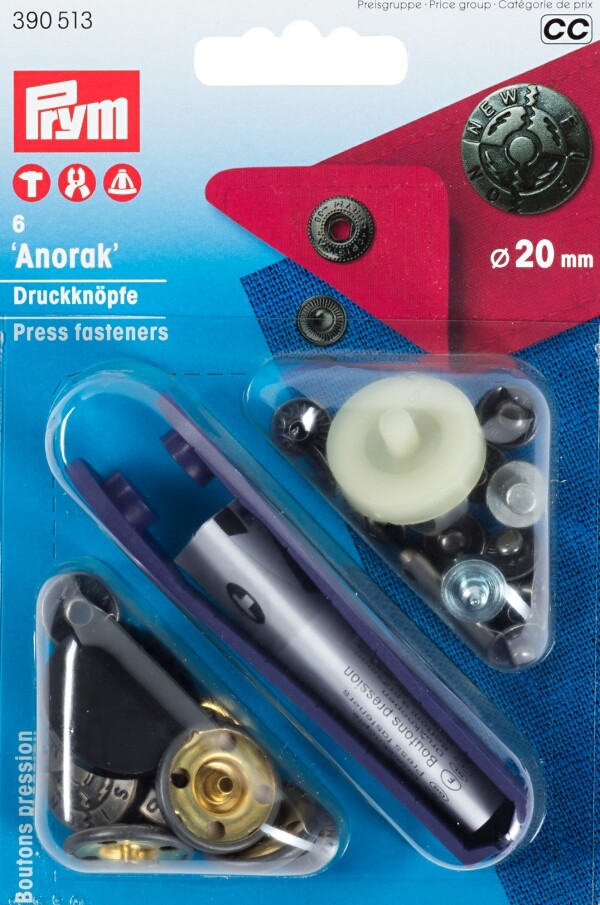 PRYM Bottoni pressione 'Anorak' disegno 'Fusion 20 mm argento antico 390513
