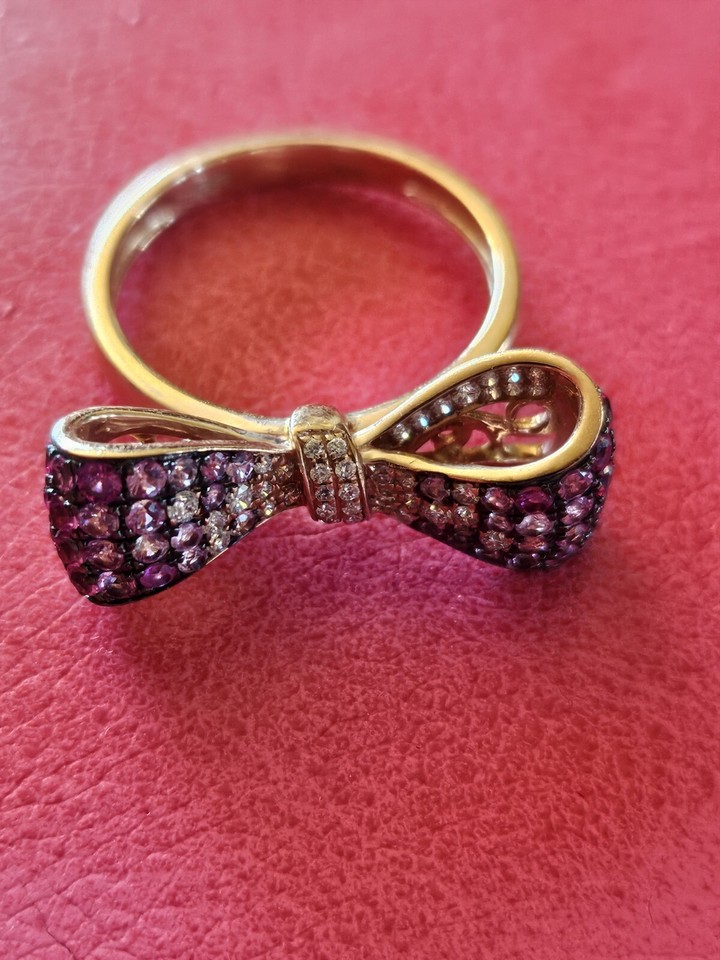 Effy Novelty 14K Rose Gold Pink Sapphire and Diamond Bow Ring, 1.15 TCW ...