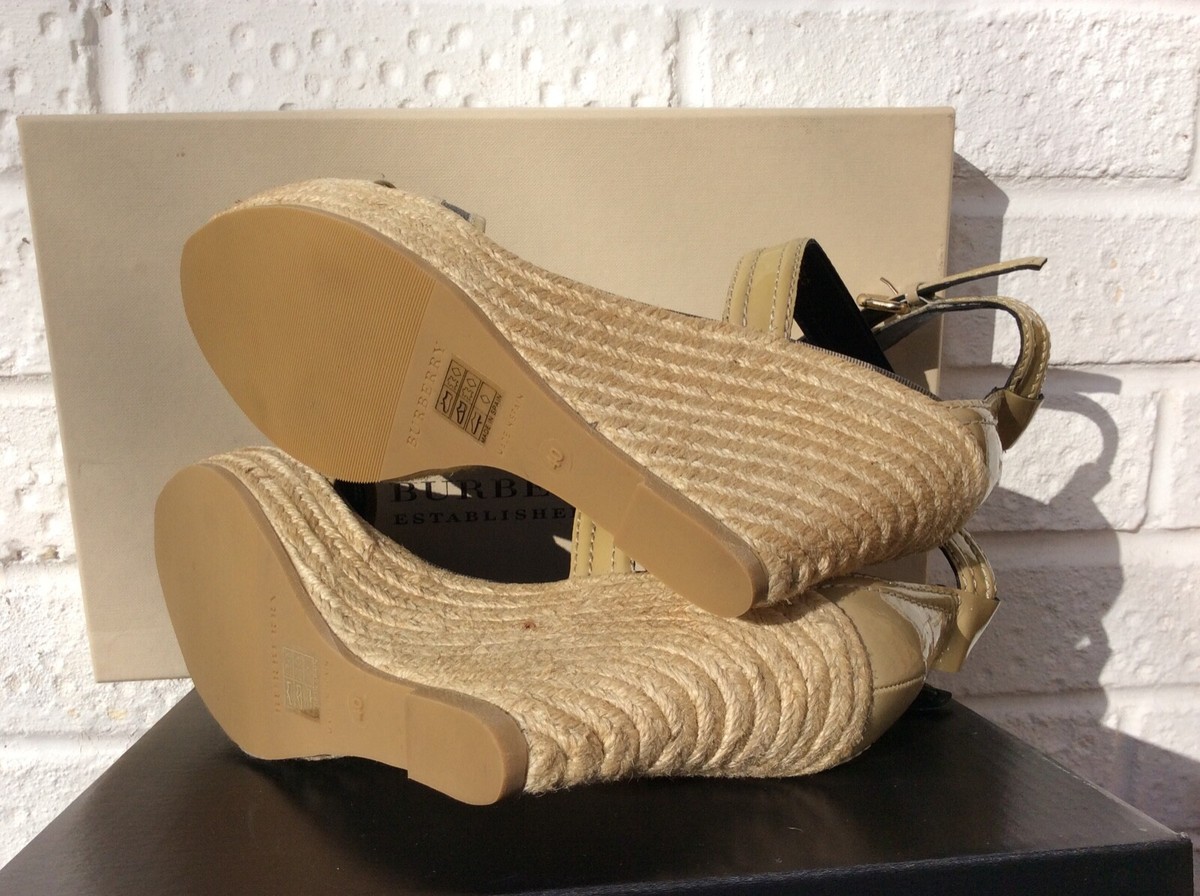 BURBERRY Espadrille Wedges 7 40 Criss Cross Strappy Sandals