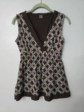 a.n.a. New Approach Brown Empire Waist Pleated Babydoll Top Sz Womens M Y2K