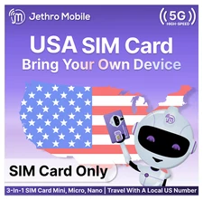 Jethro Mobile 3 in 1 Prepaid SIM Card Kit 5G/4G LTE Unlimited Talk Text and Data