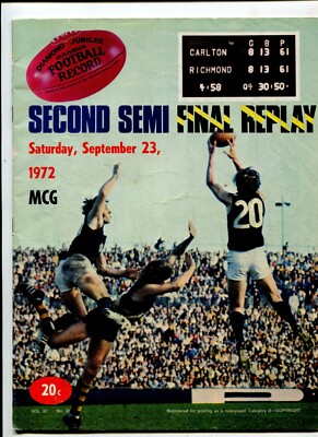 VFL 1972 Second Semi Final Replay Richmond Carlton Australia