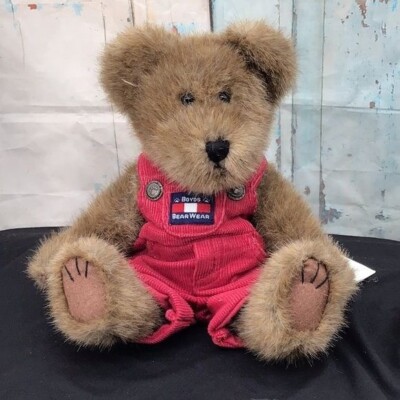 Boyds Bear Bearware ''Klye L Berriman'' Red Corduroy Overalls 11'' Brown Bear Style