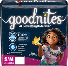 Goodnites- Girls Nighttime Bedwetting Underwear. Size S/M 43-68 Lbs 99 Count