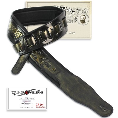 Walker & Williams GB-24 Gold Wash Strap with Fleur De Lis & French Chain Design