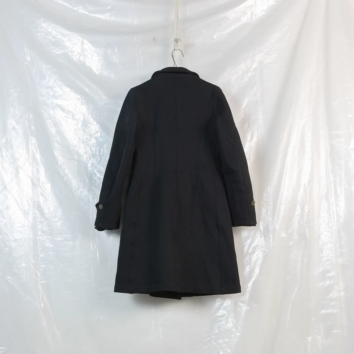 ROBE DE CHAMBRE COMME DES GARCONS black boiled polyester double breasted coat M