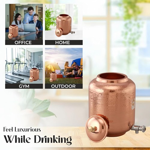 11 Litre Hammered Copper Water Dispenser (Matka) Container Pot with Pure Copper - Picture 2 of 9