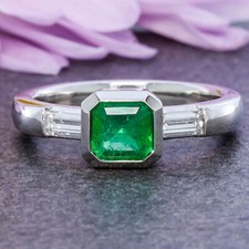 2.5Ct Asscher Cut Green Emerald 14K White Gold Over Three Stone Engagement Ring