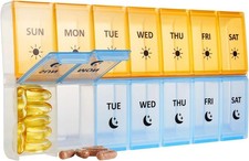 Extra Large 7 Day Pill Organizer AM PM Weekly Medicine Case BPA-Free Yellow