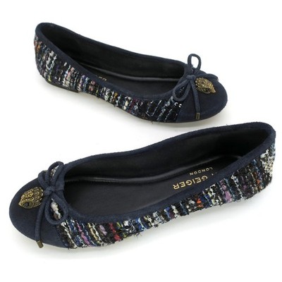 Kurt Geiger London Eagle Ballerina Blue Tweed Flat Slip-on Shoes Women's 39 /8.5