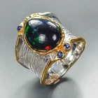 Gemstone 5 ct Natural Black Opal Ring 925 Sterling Silver Size 7 /R462360