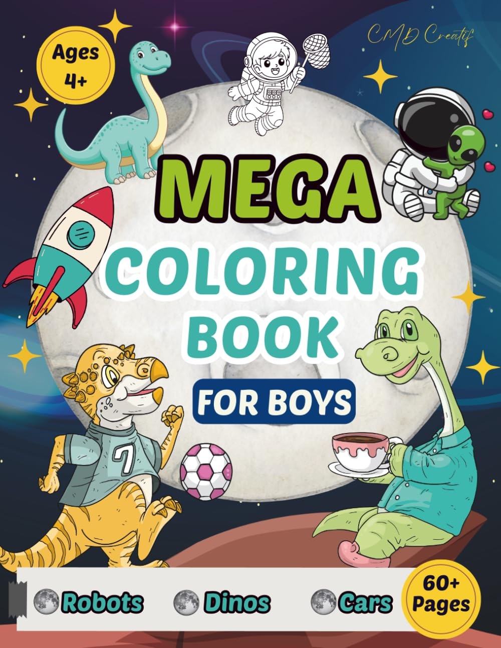 Mega Coloring Book for Boys: 60+ Fun Pages with Robots, Dinosaurs, Cars, Trucks - Image 3
