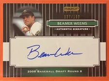 2008 Razor Signature Series Beamer Weems Auto Black /199 #200 Baseball