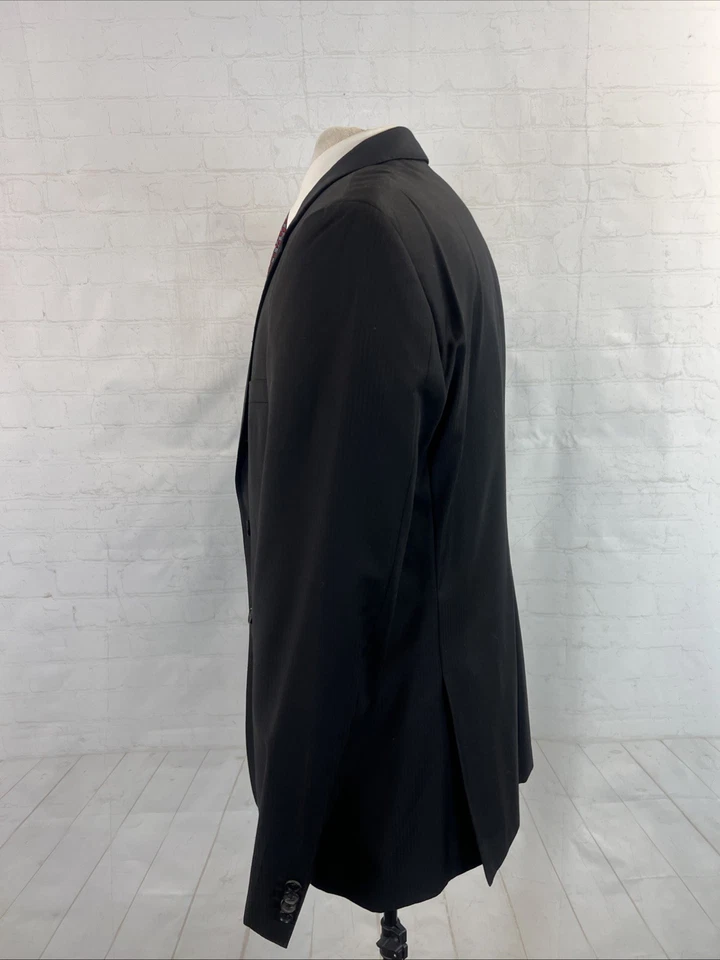 Hugo Boss Men's Blazer 44R Solid Black Stripe Wool Two Button $1,298 - Image 4 of 4