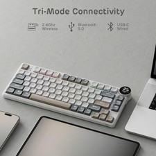 SANDY GRAY - RK ROYAL KLUDGE N80 LOW PROFILE MECHANICAL KEYBOARD W/SMART DISPLAY